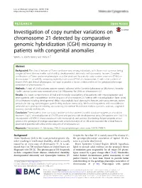 Investigation of Copy Number Variations on Chromosome 21 Detected by Comparative Genomic Hybridization
