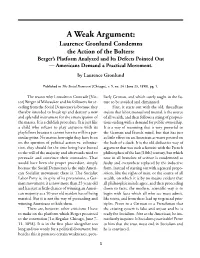 A Weak Argument: Laurence Gronlund Condemns the Action of the Bolters: Berger’S Platform Analyzed and Its Defects Pointed out — Americans Demand a Practical Movement