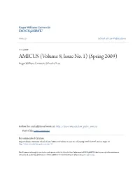 AMICUS (Volume 8, Issue No. 1) (Spring 2009) Roger Williams University School of Law