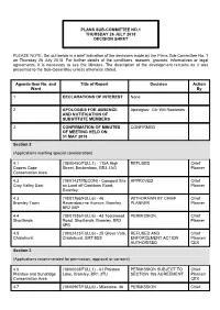 PLEASE NOTE: Set out Below Is a Brief Indication of the Decisions Made by the Plans Sub-Committee No
