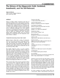 The History of the Hippocratic Oath from Its Traditional Pledge to Use “Ability and Judgment.” Form to Its Modern Adaptations