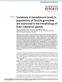 Variations in Tetrodotoxin Levels in Populations of Taricha Granulosa