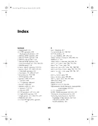 855 Symbols & (Ampersand), 211 && (AND Operator), 608 `` (Backquotes/Backticks), 143 & (Bitwise AND) Operator, 1