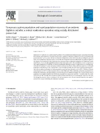 Temporary Captive Population and Rapid Population Recovery of an Endemic ﬂightless Rail After a Rodent Eradication Operation Using Aerially Distributed Poison Bait