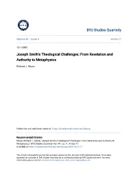 Joseph Smith's Theological Challenges: from Revelation and Authority to Metaphysics