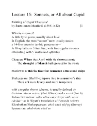 Lecture 15: Sonnets, Or All About Cupid