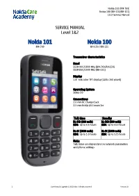 Nokia 101 / 100 RM-769 / RH-130 / RH-131 Service Manual Level 1&2