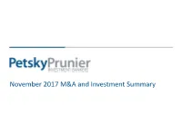 November 2017 M&A and Investment Summary