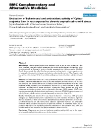 Evaluation of Behavioural and Antioxidant Activity of Cytisus