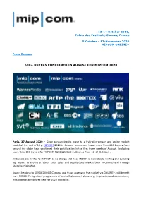 600+ Buyers Confirmed in August for Mipcom 2020