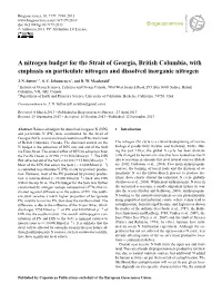A Nitrogen Budget for the Strait of Georgia, British Columbia, with Emphasis on Particulate Nitrogen and Dissolved Inorganic Nitrogen