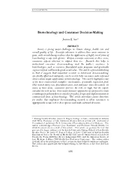 Biotechnology and Consumer Decision-Making