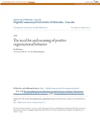The Need for and Meaning of Positive Organizational Behavior" (2002)