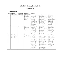 Affordable Housing Appendix 2 Value Zones