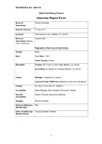 GAA Oral History Project Interview Report Form