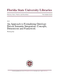 An Approach to Formalizing Ontology Driven Semantic Integration: Concepts, Dimensions and Framework Wenlong Gao
