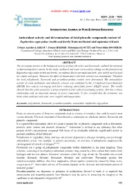 Antioxidant Activity and Determination of Total Phenolic Compounds Content of Euphorbia Regis-Jubae (Webb and Berth) from Methanol and Aqueous Extracts