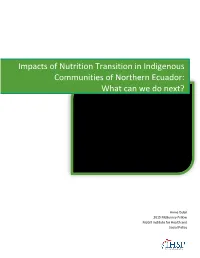 Impacts of Nutrition Transition in Indigenous Communities of Northern Ecuador: What Can We Do Next?