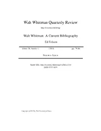 Walt Whitman: a Current Bibliography