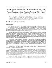 All Rights Reversed: a Study of Copyleft, Open-Source, and Open-Content Licensing Dean A