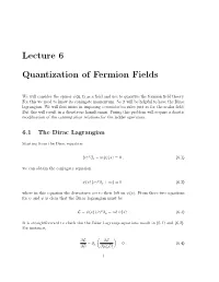 Lecture 6 Quantization of Fermion Fields