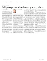 Religious Persecution Is Wrong, Everywhere