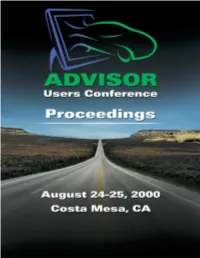 ADVISOR Users Conference: Opening Address