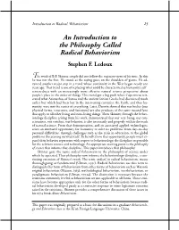 An Introduction to the Philosophy Called Radical Behaviorism Stephen F