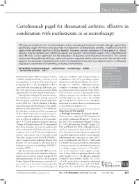 Certolizumab Pegol for Rheumatoid Arthritis: Effective in Combination with Methotrexate Or As Monotherapy
