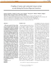 Coupling of Marine and Continental Oxygen Isotope Records During the Eocene-Oligocene Transition