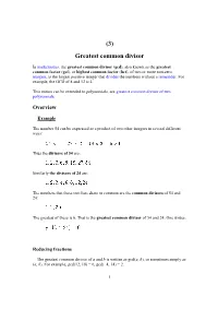 (3) Greatest Common Divisor