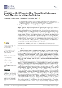 Cu&Si Core–Shell Nanowire Thin Film As High-Performance Anode