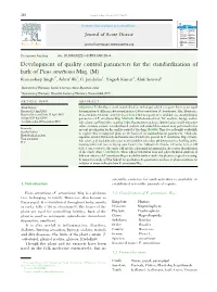 Development of Quality Control Parameters for the Standardization of Bark of Ficus Arnottiana Miq. (M) Ramandeep Singh1*, Ashraf Ali1, G