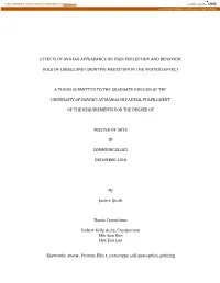 Effects of Avatar Appearance on User Perception and Behavior: Role of Labels and Cognitive Mediation in the Proteus Effect A
