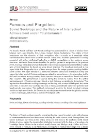 Famous and Forgotten: Soviet Sociology and the Nature of Intellectual Achievement Under Totalitarianism Mikhail Sokolov Msokolov@Eu.Spb.Ru