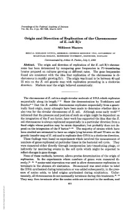 Origin and Direction of Replication of the Chromosome of E. Coli B/R Millicent Masters