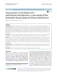 A Case Study of the Australian House Sparrow (Passer Domesticus) Samuel C