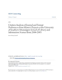 Citation Analysis of Journal and Format Preferences from Master's