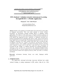 EFL Students' Attitudes Towards Autonomous Learning Through