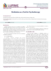 Meditation As a Tool for Psychotherapy