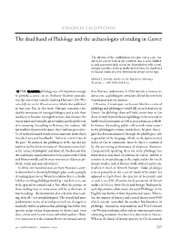 The Dead Hand of Philology and the Archaeologies of Reading in Greece