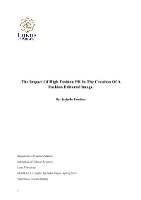 The Impact of High Fashion PR in the Creation of a Fashion Editorial Image