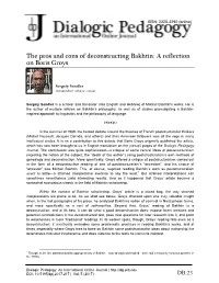 The Pros and Cons of Deconstructing Bakhtin: a Reflection on Boris Groys
