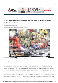 Auto Component Firms' Revenues Also Slide As Vehicle Sales Slow Down - the Financial Express