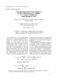 Convenient Preparation of Poly(L-Histidine) by the Direct Polymerization of L-Histidine Or Nim Benzyl-L-Histidine with Diphenylphosphoryl Azide