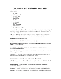 GLOSSARY of MEDICAL and ANATOMICAL TERMS