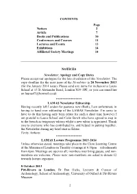 LAMAS Newsletter Editorship Having Recently Left London for Pastures New (Bath), I Am Unfortunate in Having to Hand Over Editorship of the LAMAS Newsletter