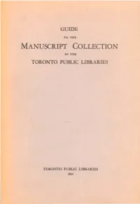 Manuscript Collection in the Toronto Public Libraries