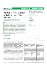 The Effect of Bovine Colostrum on the Lactic Flora of Yogurt and Kefir
