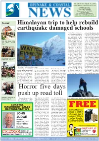 Horror Five Days Push up Road Toll Opunake Again Has a Three Deaths in ﬁ Ve Days More Than for All of 2015